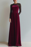 Cabernet Sheath Velvet Long Formal Dress with Sleeves