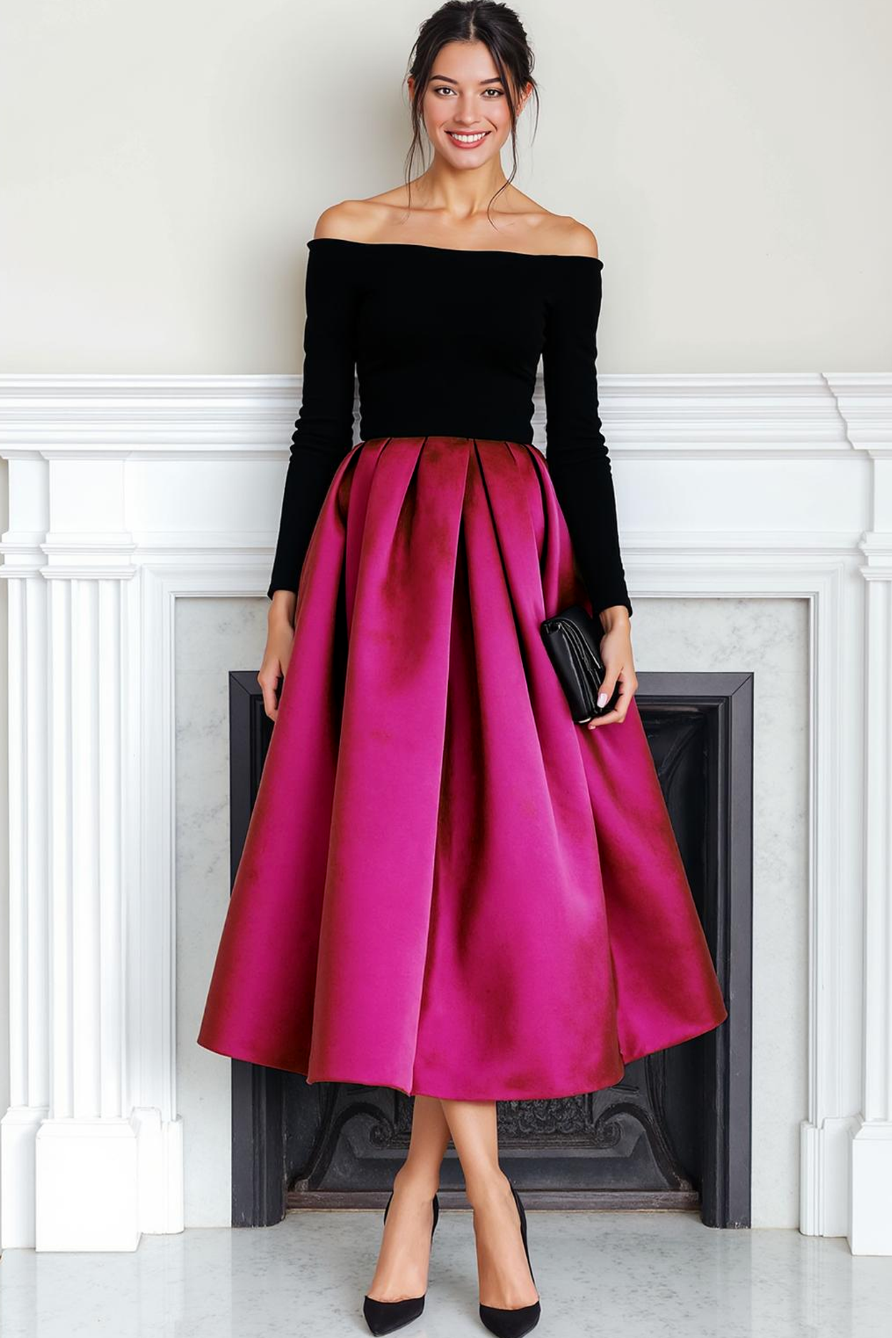 fuchsia and black dress Ashley Lauren Style 11735