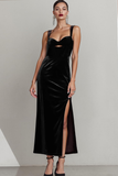 Black Velvet Sheath Keyhole Long Formal Dress with Slit