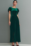 Dark Green Velvet Long Formal Dress with Flutter Sleeves