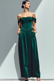 Dark Green A-Line Corset Velvet Maxi Holiday Party Dress with Pockets