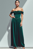 Dark Green A-Line Corset Velvet Maxi Holiday Party Dress with Pockets