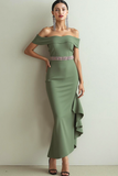Olive Off the Shoulder Mermaid Formal Dress with Ruffles