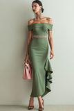 Olive Off the Shoulder Mermaid Formal Dress with Ruffles