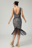 Black Apricot Fringed Bodycon 1920s Dress With Sequins