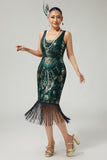 Bodycon Sequined Fringed Dark Green Sleeveless 1920s Dress