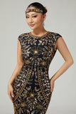 Fringed Sequined Bodycon Black Golden 1920s Dress