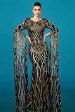 Black Golden Mermaid Long Sleeves Sequin Evening Dress