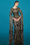 Black Golden Mermaid Long Sleeves Sequin Evening Dress