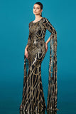 Black Golden Mermaid Long Sleeves Sequin Evening Dress