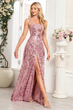 Blush A Line Thick Straps Floral Long Prom Dress with Slit