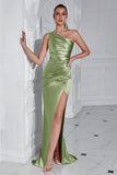 Yellow Mermaid One Shoulder Ruched Maxi Formal Dress with Slit