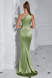 Yellow Mermaid One Shoulder Ruched Maxi Formal Dress with Slit