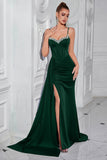 Dark Green Sweetheart Corset Sheath Long Prom Dress with Slit