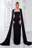Black Sheath Long Formal Dress with Cape