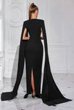 Black Sheath Long Formal Dress with Cape