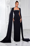 Black Sheath Long Formal Dress with Cape
