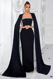 Black Sheath Long Formal Dress with Cape