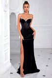 Sparkly Black Sheath Velvet Sweetheart Long Prom Dress with Beading