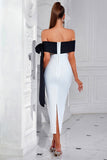 White and Black Bodycon Off The Shoulder Formal Dress with Slit