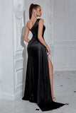 Black One Shoulder Sheath Long Formal Dress with Slit