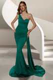 Mermaid Dark Green One Shoulder Sweep Train Formal Dress