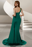 Mermaid Dark Green One Shoulder Sweep Train Formal Dress