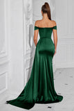 Mermaid Off the Shoulder Dark Green Ruched Slit Formal Dress