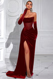 Black Bateau Sheath Corset Velvet Formal Dress with Slit