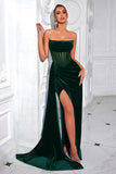 Black Bateau Sheath Corset Velvet Formal Dress with Slit