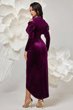 Dark Purple Velvet Sheath Ruched Formal Dress