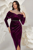 Dark Purple Velvet Sheath Ruched Formal Dress