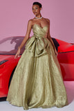 Golden Strapless A Line Prom Dress with Bow