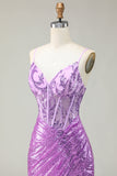Sparkly Mermaid Purple Corset Appliqued Prom Dress With Slit