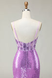Sparkly Mermaid Purple Corset Appliqued Prom Dress With Slit
