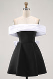 Black A-Line Off The Shoulder Short Graduation Dress with Bow