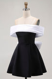 Black A-Line Off The Shoulder Short Graduation Dress with Bow