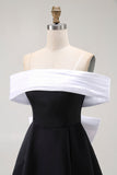 Black A-Line Off The Shoulder Short Graduation Dress with Bow