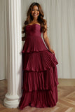 A-Line Strapless Blush Pink Pleated Tiered Bridesmaid Dress