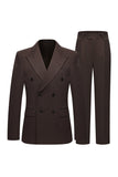 Coffee Double Breasted Peak Lapel 2 Piece Men's Suits