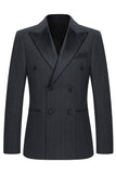 Dark Grey 2 Piece Peak Lapel Double Breasted Striped Men's Suits
