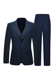 3 Piece Single Breasted Slim Fit Peak Lapel Men's Navy Suits