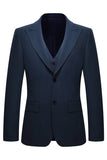 3 Piece Single Breasted Slim Fit Peak Lapel Men's Navy Suits