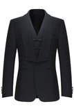 Black One Button Shawl Lapel 3 Piece Men's Suits