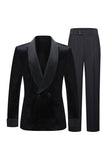 Shawl Lapel 2 Piece Black Velvet Men's Suits
