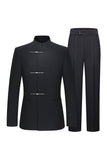 Black Slim Fit Men's 2 Piece Mandarin Collar Suit