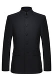 2 Piece Single Breasted Black Slim Fit Men's Mandarin Collar Suit
