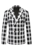 Black and White Peak Lapel Double Breasted Plaid Men's Blazer