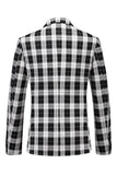 Black and White Peak Lapel Double Breasted Plaid Men's Blazer