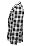 Black and White Peak Lapel Double Breasted Plaid Men's Blazer